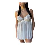 La Linaa Romantik Lüks Ekru Dantelli Transparan Tanga Gecelik Takımı Ekru-2XL