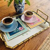 La Majorelle Uyumlu Pembe ve Yeşil Kokteyl Peçete ( 2 Adet ) - Yeşil - Beyaz - 15 x 15 cm