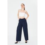 LA PANTE Pantolon Kadın Pantolon Önden Pileli Geniş Paça Pantolon Likralı Bol Paça Rahat Navy Lacivert Renk