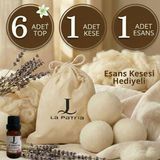 La Patria 6 Adet Xxxl Yün Kurutma Topu - 1 Adet kese - 1 Adet Esansiyel Ucucu Yağ(10ml) - Kurutma Makinesi için -