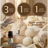La Patria XXXL Yün Çamaşır Kurutma Topu, 3 Adet Top, Kese ve Esansiyel Uçucu Yağ Hediyeli