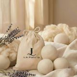 La Patria%100 Merinos Yünü Çamaşır Kurutma Topu, 3'lü Set, 50gr+, 8-9 cm Çap, El Yapımı, Kese Hediyeli