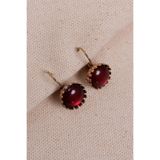LA PERRY ACCESSORIES Saydam Bordo Yuvarlak Taşlı Otantik Küpe