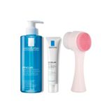 La Roche Posay Effaclar Temizleme Jeli 400ml, Effaclar Duo(+) Bakım Kremi 40ml, Pudrashine Yüz Temizleme Fırçası Seti