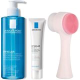 La Roche Posay Effaclar Temizleme Jeli 400ml, Effaclar Duo(+) Bakım Kremi 40ml, Pudrashine Yüz Temizleme Fırçası Seti
