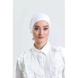 LA SEFA Kadın Pratik Dikişsiz Bağcıklı Tesettür Penye Bone-Beyaz