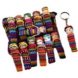 La Sol Imports Guatemala Worry bebek seti, 12'li set, 5,5 x 1 cm, sevimli saklama çantası ve ekstra anahtarlık bebekli, eğlenceli canlı renkler, dokuma kumaş, yetişkinler için küçük bebekler (14 parçalı set)
