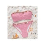 LA VALİENTE Perla Kadın Bej Deniz Kabuğu Detaylı Straplez Bikini Takımı - İpli ve Ayarlanabilir Fitilli Bikini