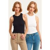 la & vetta 2'li Paket Fitilli Halter Yaka Örme Atlet - Beyaz - Siyah