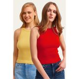 la & vetta 2'li Paket Fitilli Halter Yaka Örme Atlet - Kırmızı - Sarı