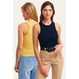 la & vetta 2'li Paket Fitilli Halter Yaka Örme Atlet - Lacivert - Sarı