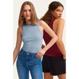 la & vetta 2'li Paket Fitilli Halter Yaka Örme Atlet - S - Mavi - Bordo