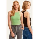 la & vetta 2'li Paket Fitilli Halter Yaka Örme Atlet - Yeşil - Kahverengi