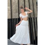la & vetta Beyaz Uzun Pileli Katlı Maxi Etek Lastikli Bel ve Pamuk Polyester Kumaş ile Şıklık - XL