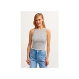 la & vetta Kadın Gri Örme Atlet Halter Yaka Fitilli T-Shirt Hafif Tasarım ve Nefes Alabilir Kumaş