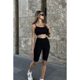 la & vetta Siyah Yüksek Bel Toparlayıcı Kısa Spor Biker Tayt