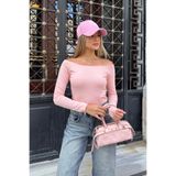 la & vetta Toz Pembe Omuzları Açık Uzun Kollu Bluz