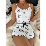 La Vıor Kadın Kalp Desenli Şortlu Pijama Takımı - Beyaz