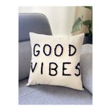 La Vivi Handmade (El yapımı) Good Vibes Siyah Punch Kırlent Yastık Kılıfı 42 x 42 cm