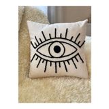 La Vivi Handmade (El yapımı) Yıkanmış Keten Göz Figürlü Punch Kırlent Yastık Kılıfı 42*42 Cm