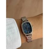 Laacivert Taşlı Oval Metal Kasa Gümüş Renk Kordon Minimal Kadın Kol Saati -62