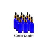 Lab Damlalık (12 Ad./Pk) 50Ml Damlalıklı Cam Mavi Şişe, Metal Gold Sızdırmaz Kapaklı Dropper 869743171942141