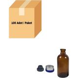 Labbakkal Cam Amber Şişe 50 ml - Kapaklı Tıpalı Flakon Şişe - 100 Adet