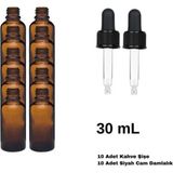 labbakkal Cam Damlalıklı Ecza Şişe 30 ml Amber - Siyah Kilitli 18 mm Kapak 10 Adet