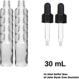 Labbakkal Cam Damlalıklı Ecza Şişe 30 ml Şeffaf - Siyah Kilitli 18 mm Kapak 10 Adet