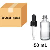 Labbakkal Cam Damlalıklı Ecza Şişe 50 ml Şeffaf - Siyah Kilitli 18 mm Kapak 50 Adet