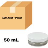 Labbakkal Cam Krem Kavanozu 50 ml - Beyaz Kapaklı Şişe 50 cc 100 Adet