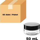 Labbakkal Cam Krem Kavanozu 50 ml - Siyah Sızdırmaz Kapaklı Şişe 50 cc 50 Adet - 50 ADET