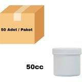 Labbakkal Numune Kabı 50 ml - Vida Kapaklı Beyaz Plastik Pomad Kutusu 50 Adet