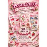 LABELOVE Posta Pulu Vintage Sticker Seti 50+ Adet – Pembe Çiçek & Aşk Temalı – Ajanda Laptop Sticker
