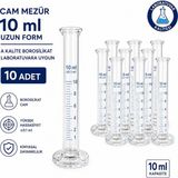 Labolist Cam Mezür 10 ml Uzun Form A Kalite Borosilikat Laboratuvara Uygun 10 Adet