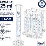 Labolist Cam Mezür 25 ml Uzun Form A Kalite Borosilikat Laboratuvara Uygun 10 Adet