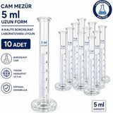 Labolist Cam Mezür 5 ml Uzun Form A Kalite Borosilikat Laboratuvara Uygun 10 Adet