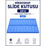 Labolist Mikroskop Slide Kutusu 20LI-LAMEL Taşıma Standı Tray-Mavi