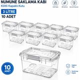 Labolist Numune Saklama Kabı 3 L - Kilit Kapaklı Kutu 10 Adet