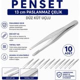 Labolist Penset Düz Küt Uçlu 13 cm Paslanmaz Çelik 10 Adet