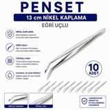 Labolist Penset Eğri Uçlu 13 cm Nikel Kaplama 10 Adet