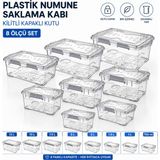 Labolist Plastik Numune Saklama Kabı - Kilit Kapaklı Kutu - 8 Ölçü Set