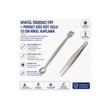 Labolist Spatül Öğrenci Tipi + Penset Düz Küt Uçlu 13 Cm Nikel Kaplama LBSTM-2329