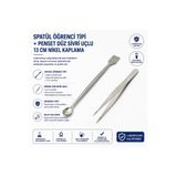Labolist Spatül Öğrenci Tipi + Penset Düz Sivri Uçlu 13 Cm Nikel Kaplama LBSTM-2327