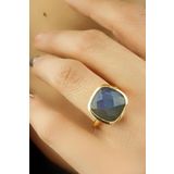 Labradorite Taşlı 925ayar Gümüş Üzerine Altın Kaplama Tasarım Doğal Taş Yüzük