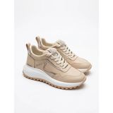 Labrona Kadın Bağcıklı Kalın Yüksek Tabanlı Ortopedik Sneaker Yürüyüş Ayakkabısı - Bej