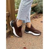 Labrona Kadın Kahverengi Yüksek Tabanlı Günlük Slip-On Ortopedik Tabanlı Yürüyüş Ayakkabısı Sneaker - Bordo