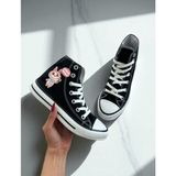 Labubu Baskılı Siyah Unisex Kadın/erkek Bilekli Keten Ayakkabı Sneaker