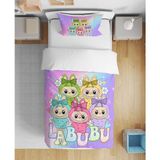 Labubu Çizgi Karakter 3D Dijital Baskılı Tek Kişilik Çarşafsız Kız Çocuk Nevresim Takımı - Renkli - 160 x 220 cm