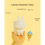 Labubu Saksı / Kalemlik – 14 cm Boyanabilir Güçlendirilmiş Beton Obje | Hasır Görünümlü Sepet Hazneli Derin Kalemlik, Dekoratif Organizer - Beyaz